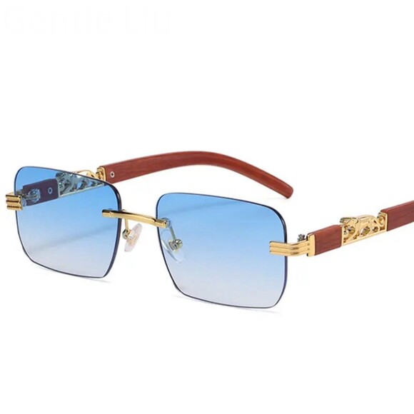 Small Rectangle Rimless Sunglasses Men 2024 Luxury Brand Frameless Leopard Sun G - Picture 3 of 7